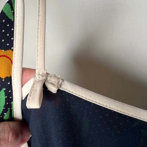 Tory Burch Navy Blue Polka Dot Floral Grotto Wrap Dress Size 14 - Picture 7 of 10